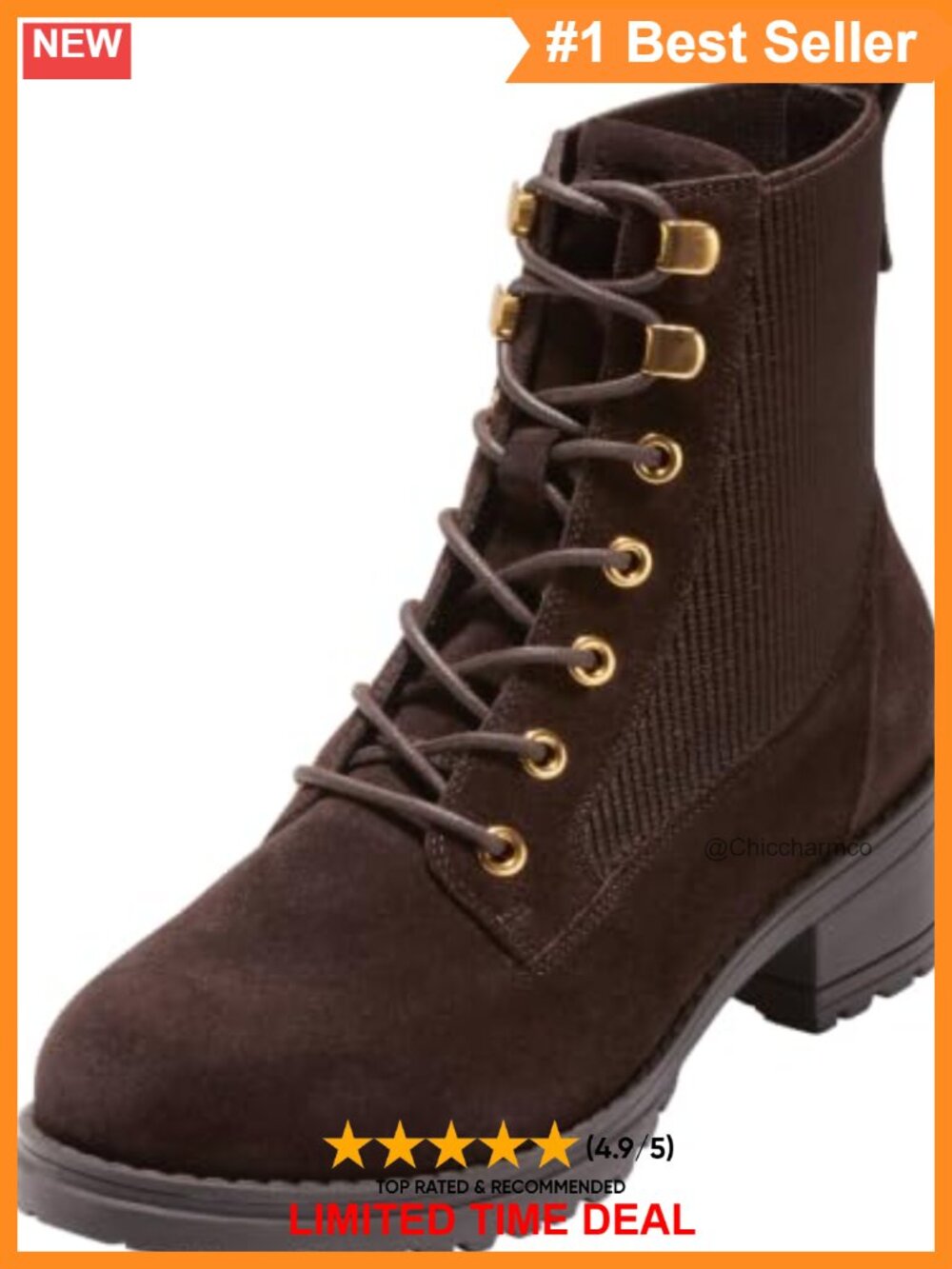 Women's Camea Combat Ankle Boots Suede Lace Up Block Heel
